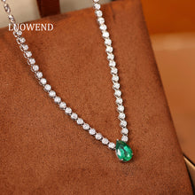 Load image into Gallery viewer, LUOWEND 18K White Gold Fine Jewelry Natural Emerald Necklace for Women
