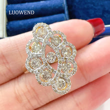 Load image into Gallery viewer, LUOWEND 18K Yellow Gold Natural Diamond Ring for Women