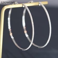 Load image into Gallery viewer, LUOWEND 18K White Gold Real Natural Diamond Hoop Earrings for Women
