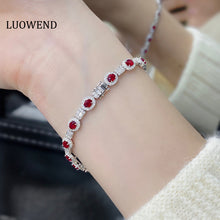 Load image into Gallery viewer, LUOWEND 18K White Gold Real Natural Ruby and Diamond Gemstone Bracelet for Women