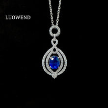 Load image into Gallery viewer, LUOWEND 18K White Gold Real Natural Diamond and Sapphire Necklace for Women