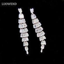 Load image into Gallery viewer, LUOWEND 18K White Gold Real Natural Diamond Drop Earrings for Women