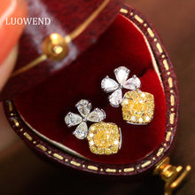 Load image into Gallery viewer, LUOWEND 18K White Gold Real Natural Yellow Diamond Stud Earrings for Women