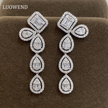 Load image into Gallery viewer, LUOWEND 18K White Gold Real Natural Diamond Drop Earrings for Women