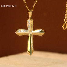 Load image into Gallery viewer, LUOWEND 18K Yellow Gold Real Natural Diamond Cross Pendant Necklace for Women