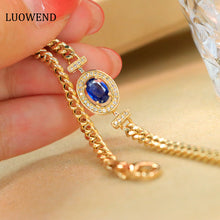 Load image into Gallery viewer, LUOWEND 18K Yellow Gold Real Natural Sapphire and Diamond Gemstone Bracelet for Women