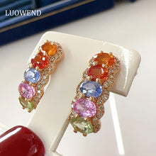 Load image into Gallery viewer, LUOWEND 18K Yellow Gold Natural Color Sapphire Earrings for Women