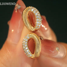Load image into Gallery viewer, LUOWEND 18K Yellow Gold Real Natural Diamond Hoop Earrings for Women