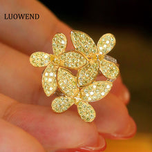 Load image into Gallery viewer, LUOWEND 18K Yellow Gold Real Natural Yellow Diamond Ring for Women