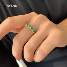 Load image into Gallery viewer, LUOWEND 18K Yellow Gold Real Natural Emerald and Diamond Gemstone Ring for Women