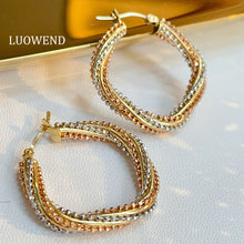 Load image into Gallery viewer, LUOWEND 18K White&Yellow&Rose Gold Hoop Earrings for Women