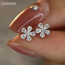 Load image into Gallery viewer, LUOWEND 18K White Gold Real Natural Diamond Stud Earrings for Women