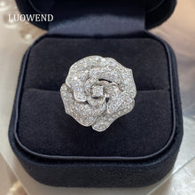 Load image into Gallery viewer, LUOWEND 18K White Gold Real Natural Diamond Ring for Women