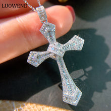 Load image into Gallery viewer, LUOWEND 18K White Gold Real Natural Diamond Cross Pendant Necklace for Women