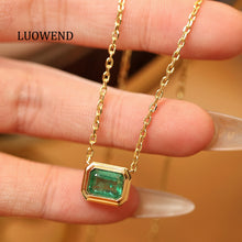 Load image into Gallery viewer, LUOWEND 18K Yellow Gold Fine Jewelry Natural Emerald Necklace for Women