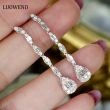 Load image into Gallery viewer, LUOWEND 18K White Gold Real Natural Diamond Drop Earrings for Women
