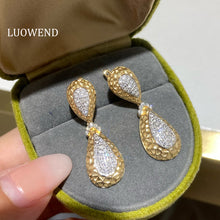 Load image into Gallery viewer, LUOWEND 18K White+Yellow Gold Natural Diamond Earrings for Women