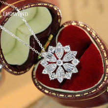 Load image into Gallery viewer, LUOWEND 18K White Gold Real Natural Diamond Pendant Necklace fOR Women