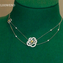 Load image into Gallery viewer, LUOWEND 18K White Gold Real Natural Diamond Necklace for Women