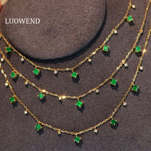 Load image into Gallery viewer, LUOWEND 18K Yellow Gold Fine Jewelry Natural Emerald Necklace for Women