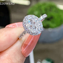 Load image into Gallery viewer, LUOWEND 18K White Gold Real Natural Diamond Ring for Women