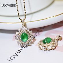 Load image into Gallery viewer, LUOWEND 18K Yellow Gold Real Natural Emerald Gemstone Necklace for Women