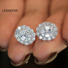 Load image into Gallery viewer, LUOWEND 18K White Gold Real Natural Diamond Stud Earrings for Women
