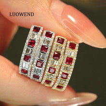 Load image into Gallery viewer, LUOWEND 18K White/Yellow Gold Natural Ruby Earrings for Women