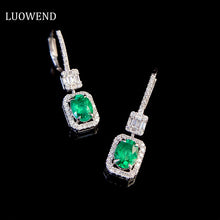 Load image into Gallery viewer, LUOWEND 18K White Gold Real Natural Emerald and Diamond Gemstone Earrings for Women