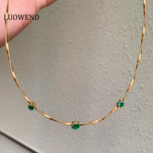 Load image into Gallery viewer, LUOWEND 18K Yellow Gold Fine Jewelry Natural Emerald Necklace for Women