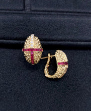 Load image into Gallery viewer, LUOWEND 18K Yellow Gold Natural Ruby Earrings for Women