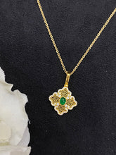 Load image into Gallery viewer, LUOWEND 18K Yellow Gold Real Natural Emerald Gemstone Necklace for Women