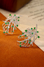 Load image into Gallery viewer, LUOWEND 18K White Gold Real Natural Emerald and Diamond Gemstone Earrings for Women