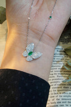 Load image into Gallery viewer, LUOWEND 18K White Gold Real Natural Emerald and Diamond Gemstone Necklace for Women