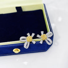 Load image into Gallery viewer, LUOWEND 18K White Gold Real Natural Yellow Diamond Stud Earrings for Women