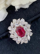 Load image into Gallery viewer, LUOWEND 18K White Gold Real Natural Ruby and Diamond Gemstone Ring for Women