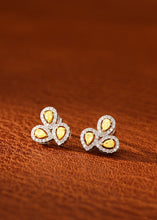 Load image into Gallery viewer, LUOWEND 18K White Gold Real Natural Yellow Diamond Stud Earrings for Women
