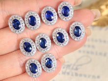 Load image into Gallery viewer, LUOWEND 18K White Gold Real Natural Sapphire and Diamond Gemstone Earrings for Women
