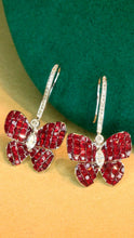 Load image into Gallery viewer, LUOWEND 18K White Gold Real Natural Diamond and Ruby Earrings for Women