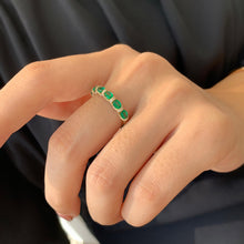 Load image into Gallery viewer, LUOWEND 18K Yellow Gold Real Natural Emerald and Diamond Gemstone Ring for Women