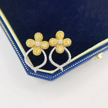 Load image into Gallery viewer, LUOWEND 18K White Gold Real Natural Yellow Diamond Stud Earrings for Women