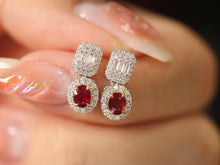 Load image into Gallery viewer, LUOWEND 18K White and Yellow Gold Real Natural Ruby and Diamond Earrings for Women