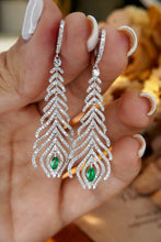 Load image into Gallery viewer, LUOWEND 18K White Gold Real Natural Emerald and Diamond Gemstone Earrings for Women