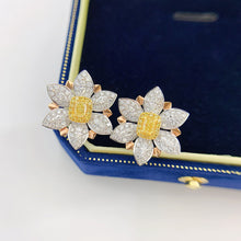 Load image into Gallery viewer, LUOWEND 18K White Gold Real Natural Yellow Diamond Stud Earrings for Women