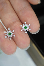 Load image into Gallery viewer, LUOWEND 18K White Gold Real Natural Jadeite and Diamond Gemstone Earrings for Women