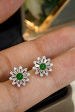 Load image into Gallery viewer, LUOWEND 18K White Gold Real Natural Jadeite and Diamond Gemstone Earrings for Women