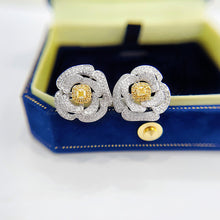 Load image into Gallery viewer, LUOWEND 18K White Gold Real Natural Yellow Diamond Stud Earrings for Women