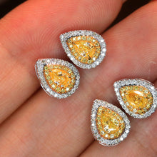 Load image into Gallery viewer, LUOWEND 18K White Gold Real Natural Yellow Diamond Stud Earrings for Women
