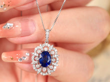 Load image into Gallery viewer, LUOWEND 18K White Gold Real Natural Sapphire and Diamond Gemstone Necklace for Women
