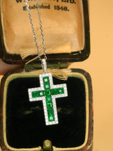 Load image into Gallery viewer, LUOWEND 18K White Gold Real Natural Emerald and Diamond Gemstone Necklace for Women